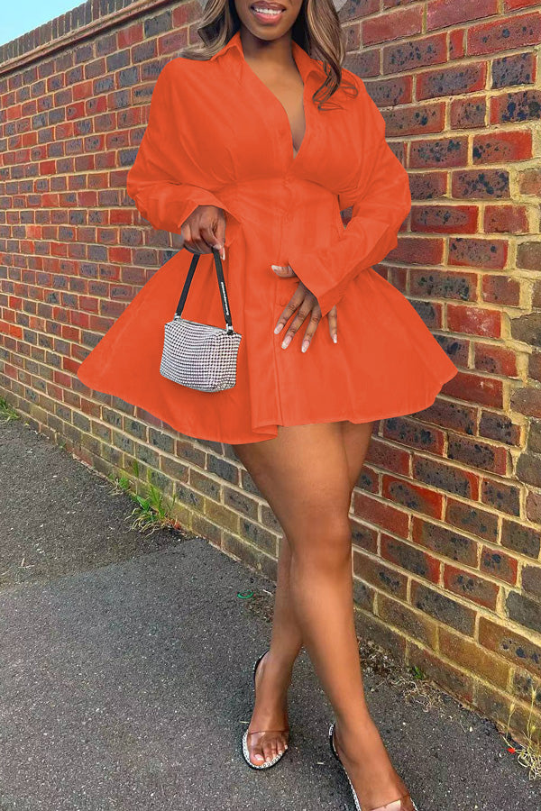 Fashion Casual Waisted Solid Color Shirt Dress