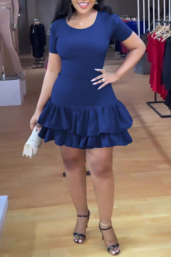 Fashion Solid Color Skinny Sexy Ruffle Dress