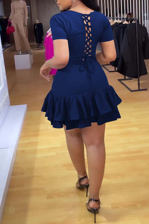 Fashion Solid Color Skinny Sexy Ruffle Dress