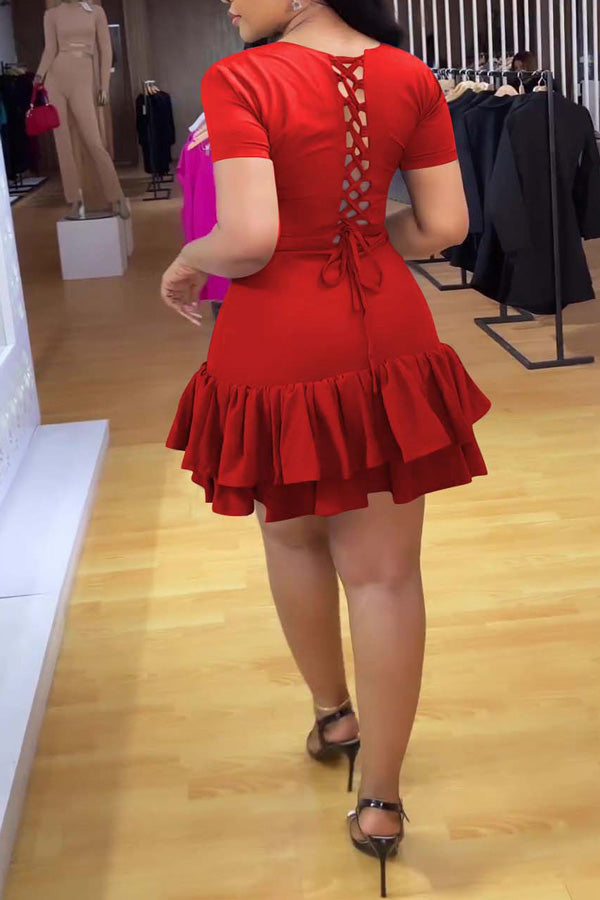 Fashion Solid Color Skinny Sexy Ruffle Dress