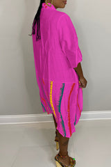 Fashion Printed Stitching Long Sleeve Shirt Pocket Dress