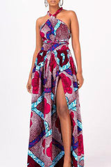 Fashion Slit Tie Digital Printed Swing Dress