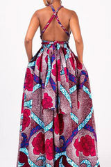 Fashion Slit Tie Digital Printed Swing Dress