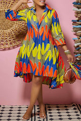 Pretty V-neck Pocket A-line Shirt Midi Dress