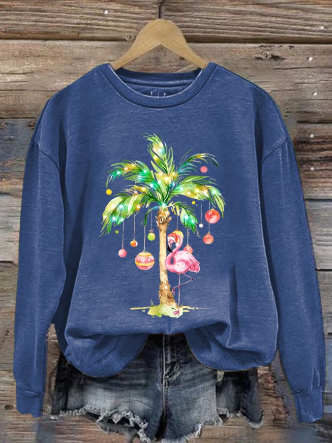 Christmas Palm Tree Print Crewneck Sweatshirt