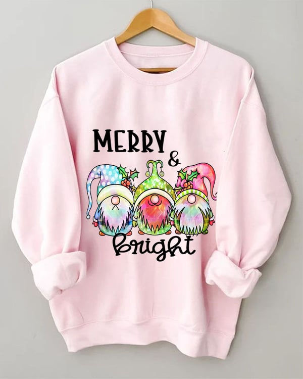 Christmas Gnomes Merry&Bright Print Sweatshirt