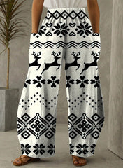 Christmas White Elk Vintage Casual Loose Pants