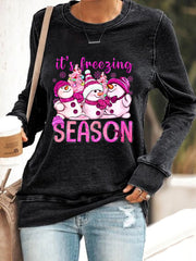 It's Freeging Season Pink Snowman Print Casual Sweatshirt