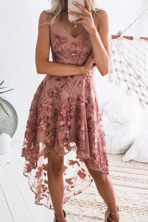 Sexy Lace Patchwork Mid Calf High Low Dress