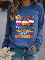 Happy Hallothanksmas Wine Print Sweatshirt