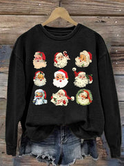 Pink Vintage Santa Claus Print Sweatshirt