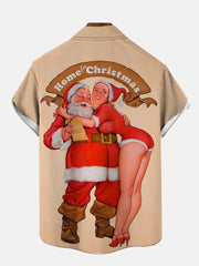Christmas Elements Santa Claus And Christmas Girl Printing Short Sleeve Shirt