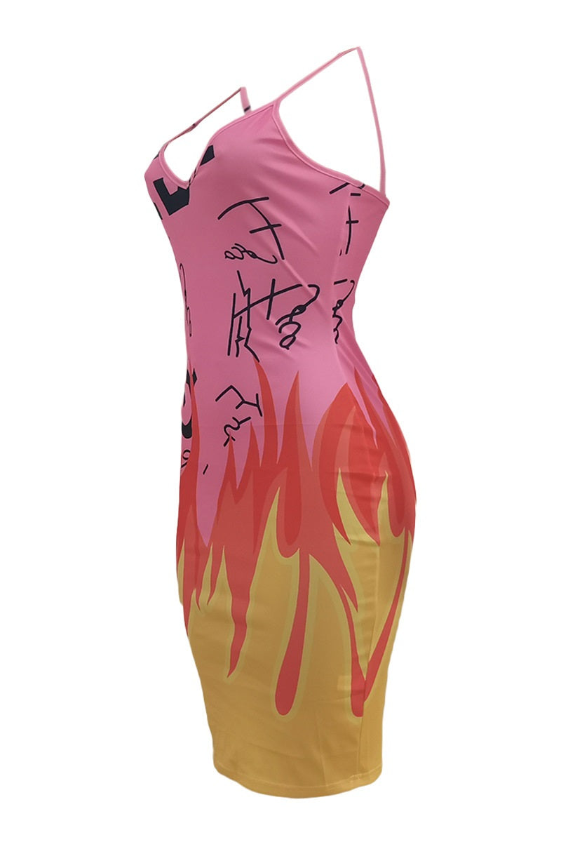 Fire Graphic Backless Bodycon Cami Dress