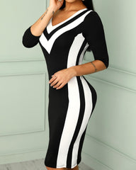 Contrast Color Striped Tape Bodycon Dress