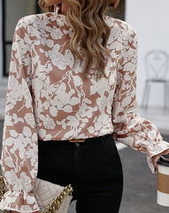 Floral Ruffle Lantern Sleeve Blouse