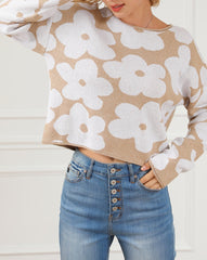 Floral Rolled Edge Cropped Sweater