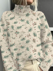 Lovely Christmas Floral Art Print Knit Turtleneck Pullover Sweater