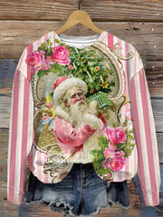 Pink Vintage Santa Print Sweatshirt