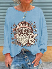Christmas Santa Claus Hippie Peace Sign Love and Peace Print T-Shirt
