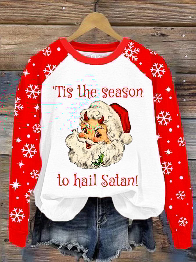 Christmas Tis The Season To Hail Satan Print Sweatshirt