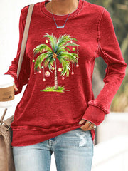 Casual Christmas Palm Tree Printed Long Sleeve Sweatshirt