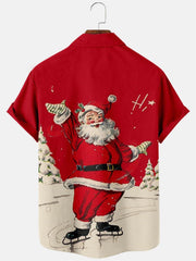 Christmas Elements Sunbathing Santa Claus Printing Short Sleeve Shirt