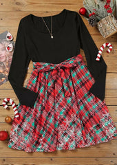 Christmas Snowflake Plaid Tie Mini Dress