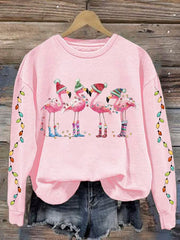 Lovely Christmas Flamingo Art Print Casual Sweatshirt