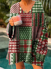 Christmas Elements Stitched Lattice Casual Pullover Sweater