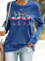 Lovely Christmas Flamingo Art Print Casual Sweatshirt