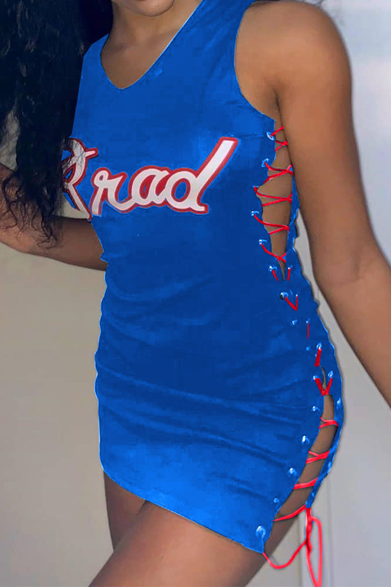 Letter Print Lace Up Side Mini Dress