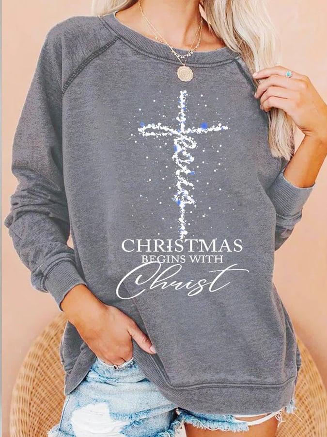 Jesus Christmas Begins With Christ  Print Casual Sweatshirts