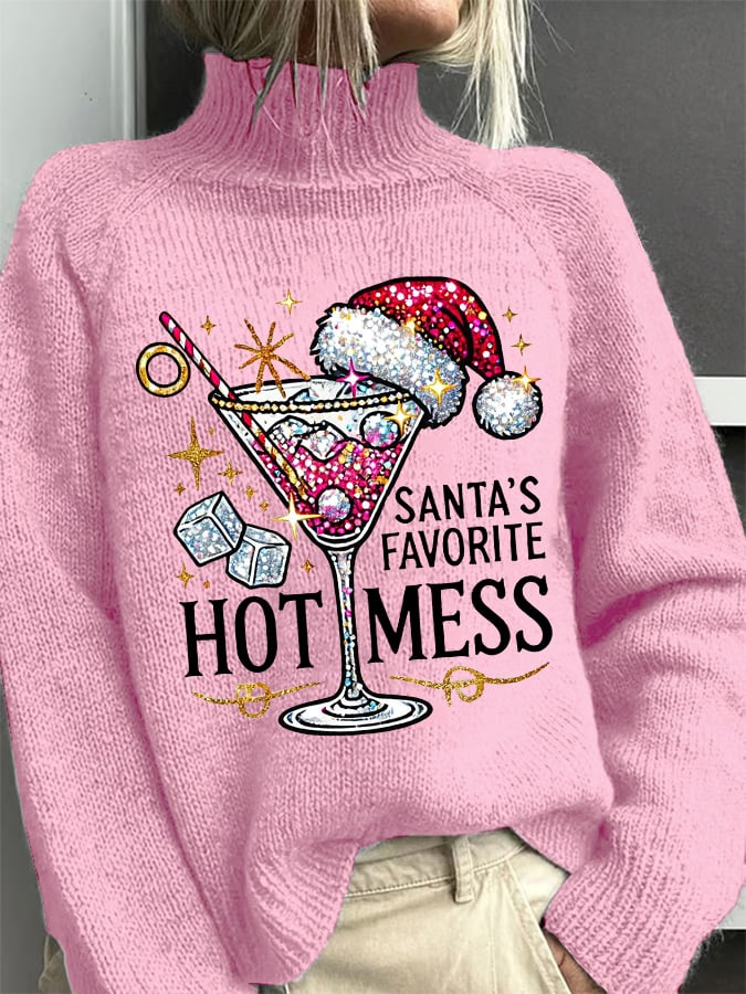 Christmas Santa's Favorite Hot Mess Turtleneck Knit Sweater