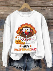Casual Happy Hallothankmas Print Long Sleeve Sweatshirt