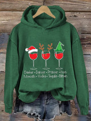 Funny Christmas Dasher Dancer Prancer Vixen Comet Cupid Donner Blitzen Rudolphr Wine Printed Hooded Sweatshirt