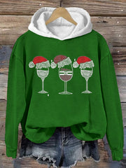 Christmas Red Wine Glass Retro Casual Print Sweatshirt
