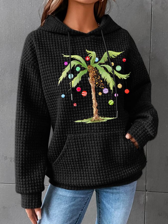 Christmas Palm Tree Print Hooded Sweatshirt