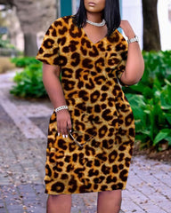 Camo & Leopard Print Slant Pocket Side Dress