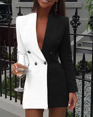 Colorblock Patchwork Long Sleeve Blazer Dress