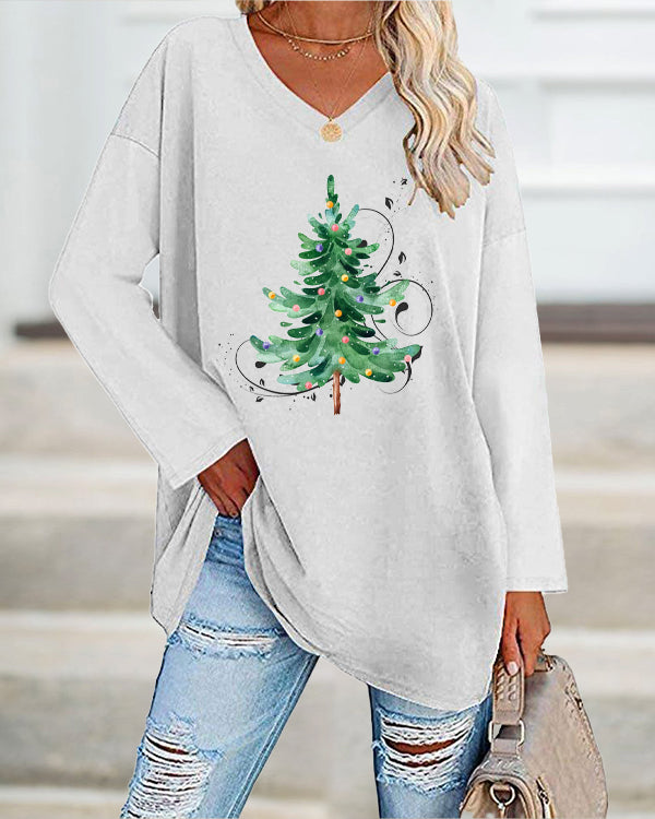 Merry And Bright Christmas Tree🎄 Print Casual Long-Sleeve T-Shirt