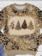 Christmas Tree Leopard Print Casual Sweatshirt