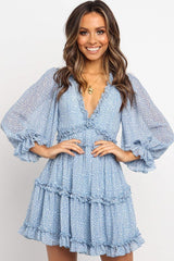 Ruffle Bishop Sleeve Leopard V Neck Beach Chiffon Dress