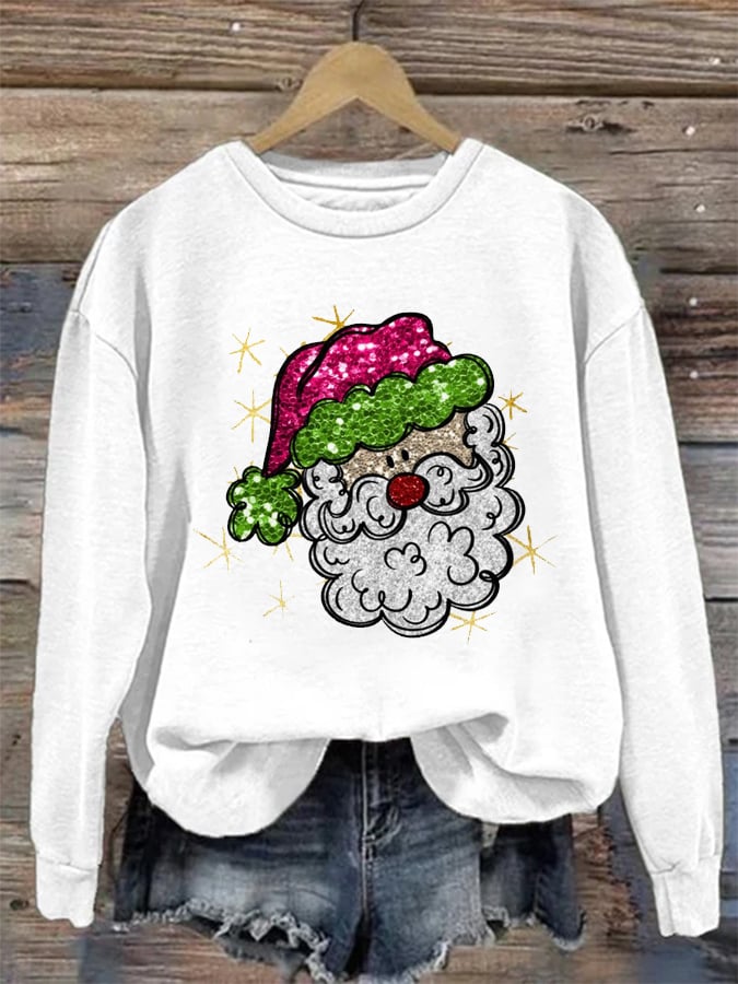 Shiny Santa Print Sweatshirt