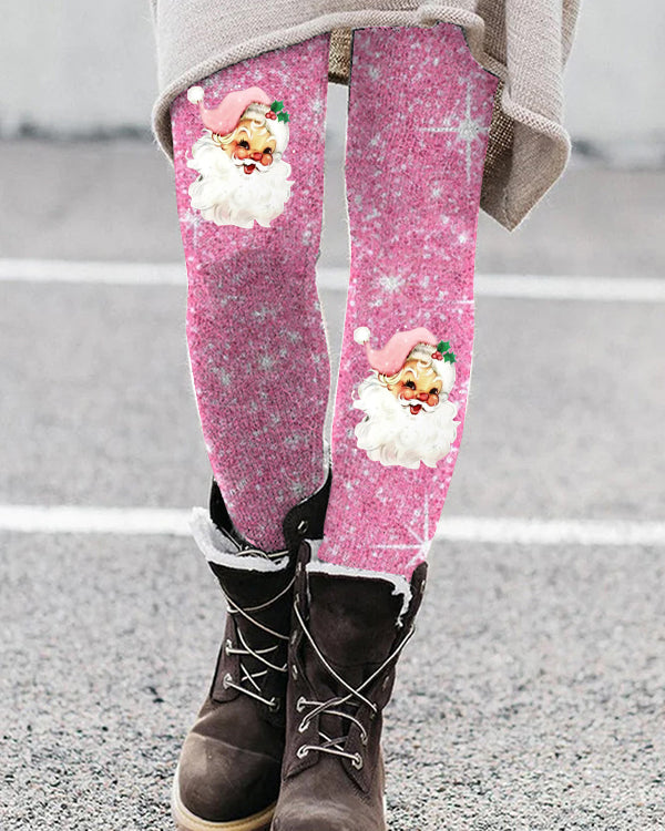 Pink Christmas Santa Print Leggings