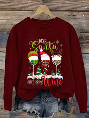 Dear Santa Just Bring Wine Print Casual Sweatshirt