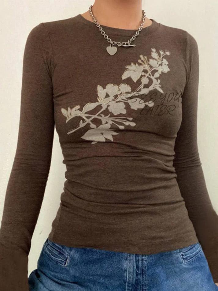 Vintage Flower Print Trumpet Sleeve Long Sleeve Tee