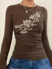 Vintage Flower Print Trumpet Sleeve Long Sleeve Tee