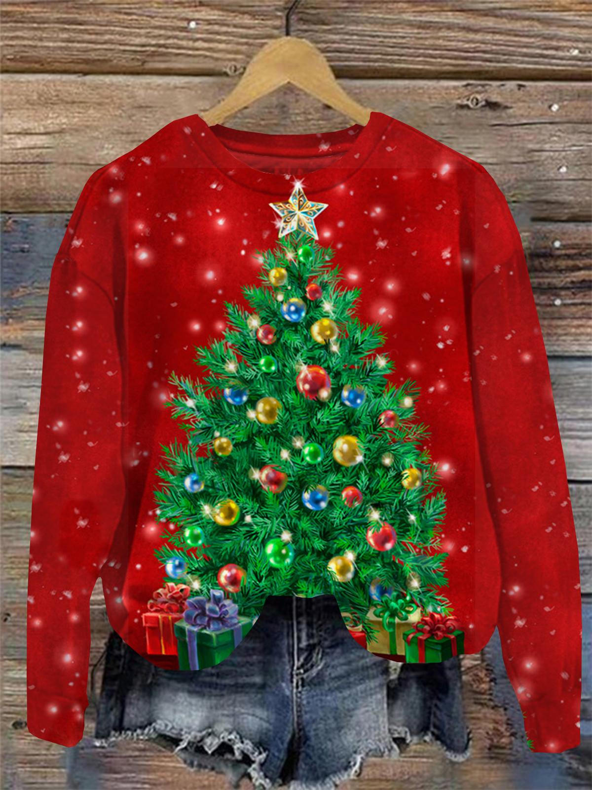 Christmas Tree Round Neck Long Sleeve Top