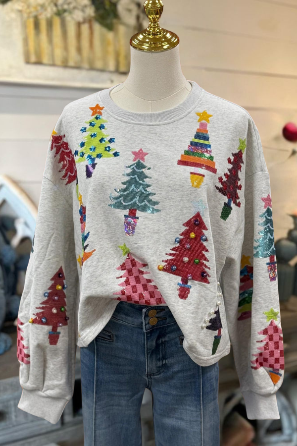 Christmas Tree Sequined Crewneck Sweatshirt