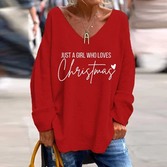 Just A Girl Who Loves Christmas Print Long Sleeve T-Shirt